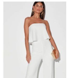 What Lovers Do White Strapless Wide-Leg Jumpsuit